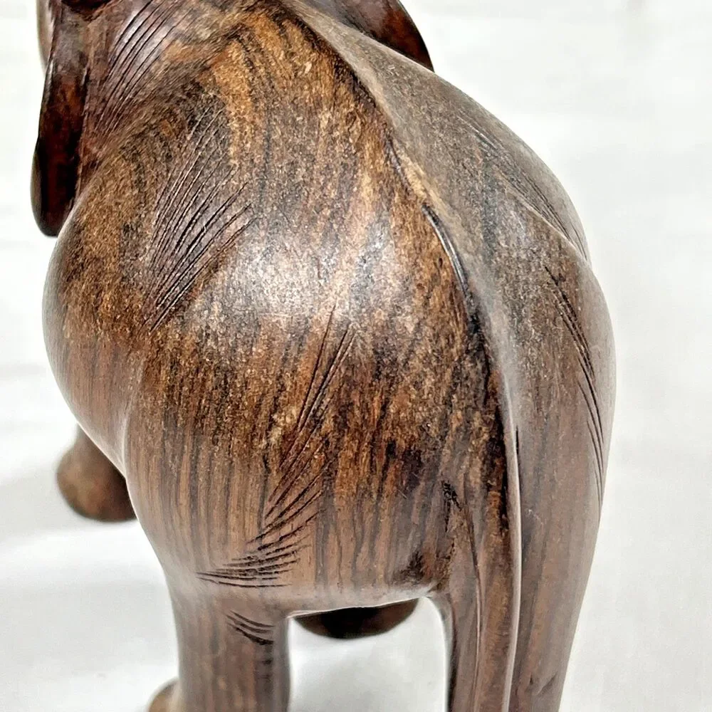 Hand Carved Wooden Elephant Figurine Safari Animal Home Decor *Missing Tusks*